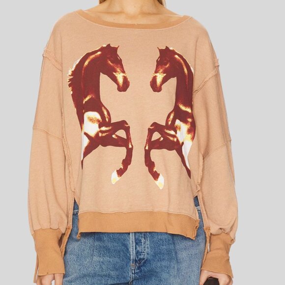 FREE PEOPLE Graphic Camden Mirrored Horses Sweater Size S NWT - Picture 1 of 7